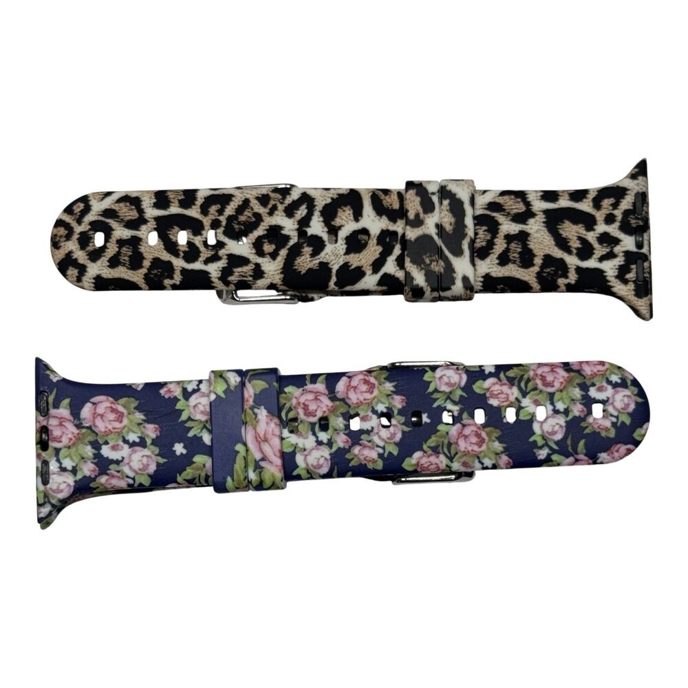 Unbranded Apple Watch 38-41mm Silicone Bands Leopard Floral Strap Set 2PCS